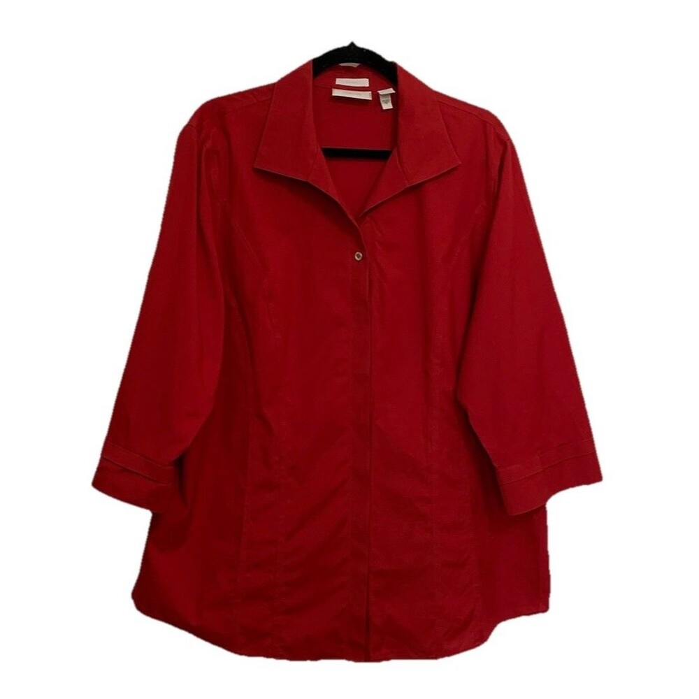 Chicos Size 3 Womens XL Top Red No Iron Button Front Shirt Minimalist Classic